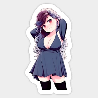Kawaii Anime Girl in Blue Dress Chibi - Cute Character Art Sticker
